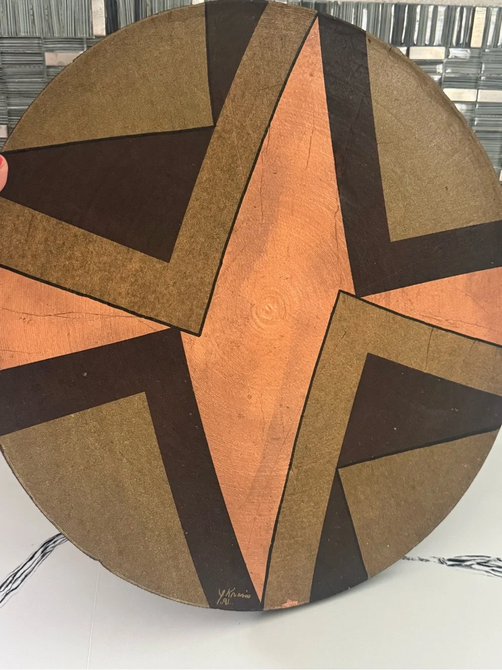 Modern Geometric Star Wall Tapestry in Copper and Olive